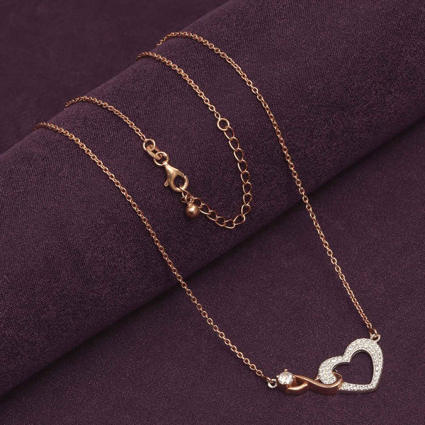 925 Sterling Silver Two-Tone Infinity Cubic Zirconia Heart Pendant Necklace for Teen Women