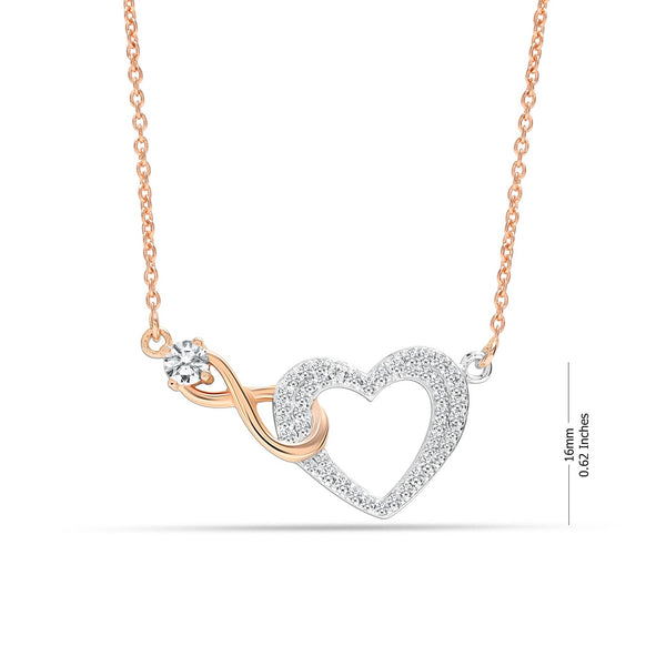 925 Sterling Silver Two-Tone Infinity Cubic Zirconia Heart Pendant Necklace for Teen Women