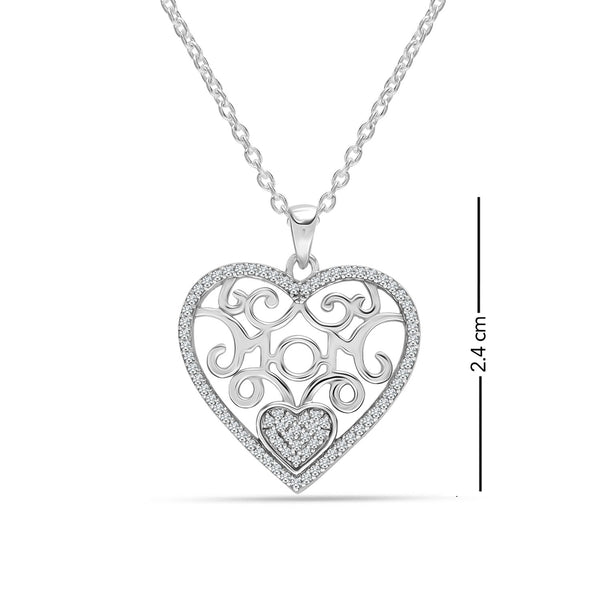 925 Sterling Silver Filigree Heart Pendant Necklace for Women Teen