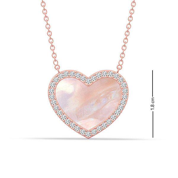 925 Sterling Silver Rose Gold-Plated Mother of Pearl CZ Pave Heart Pendant Necklace for Teen Women