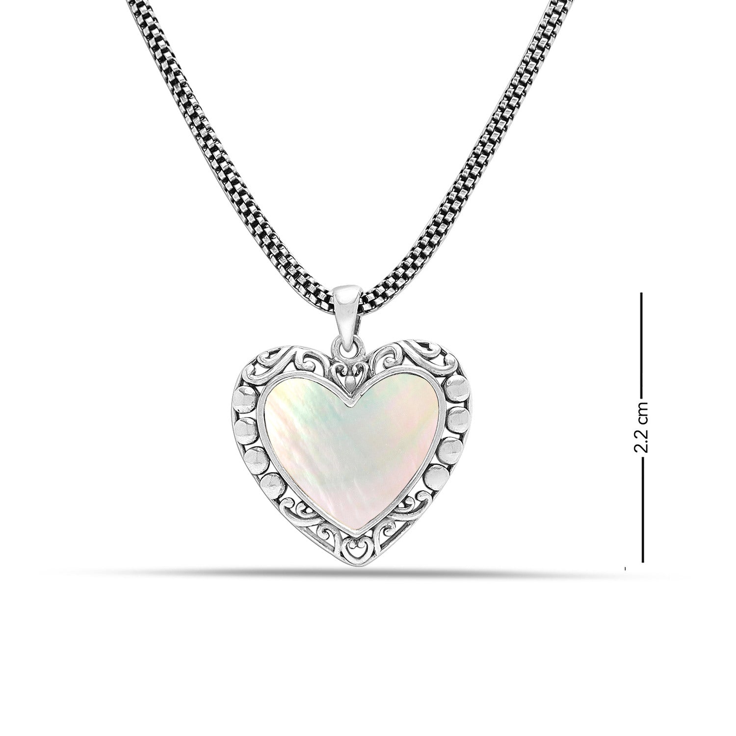 925 Sterling Silver Antique Mother Of Pearl Heart Pendant Necklace for Women Teen