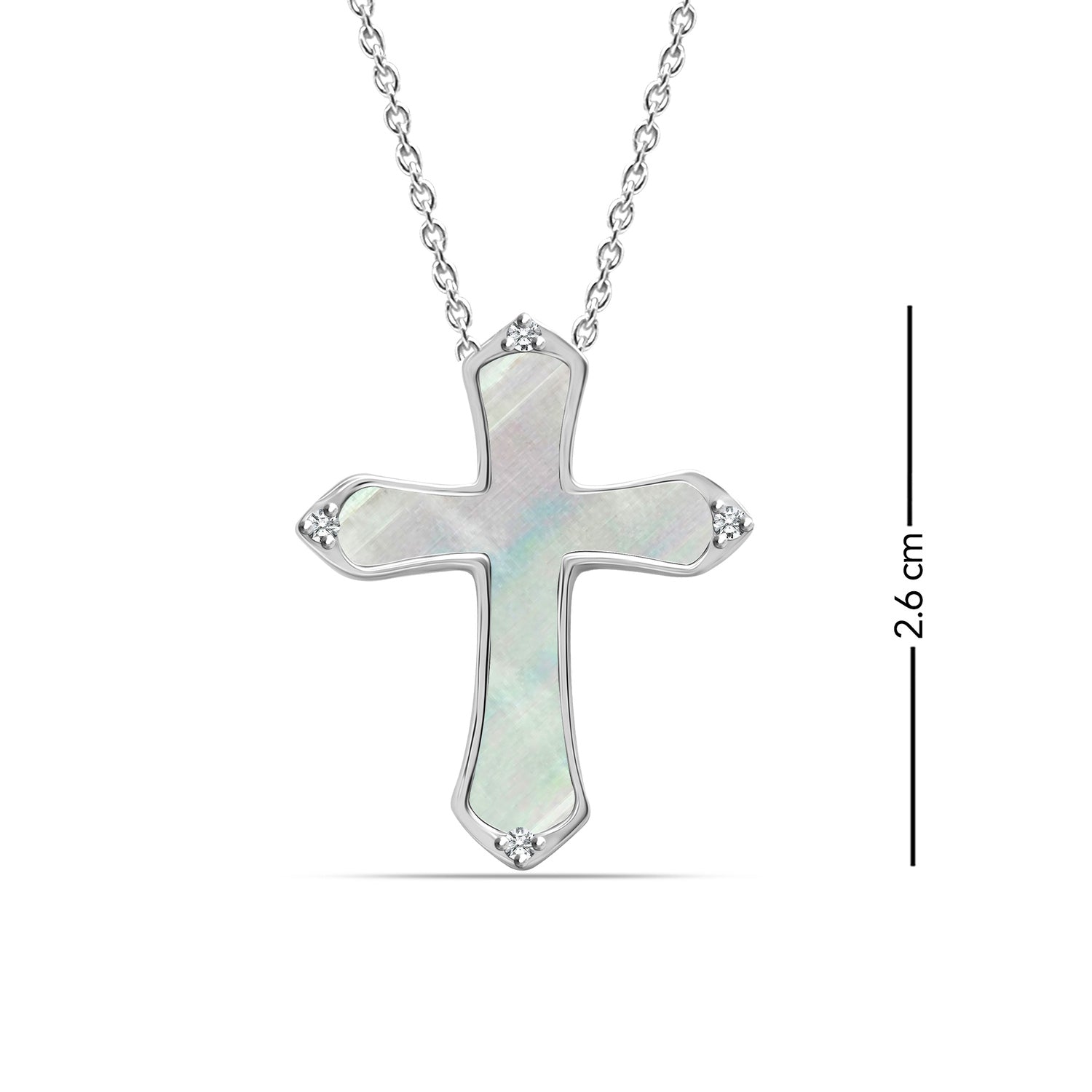 925 Sterling Silver Mother of Pearl Cross Pendant Necklace for Women