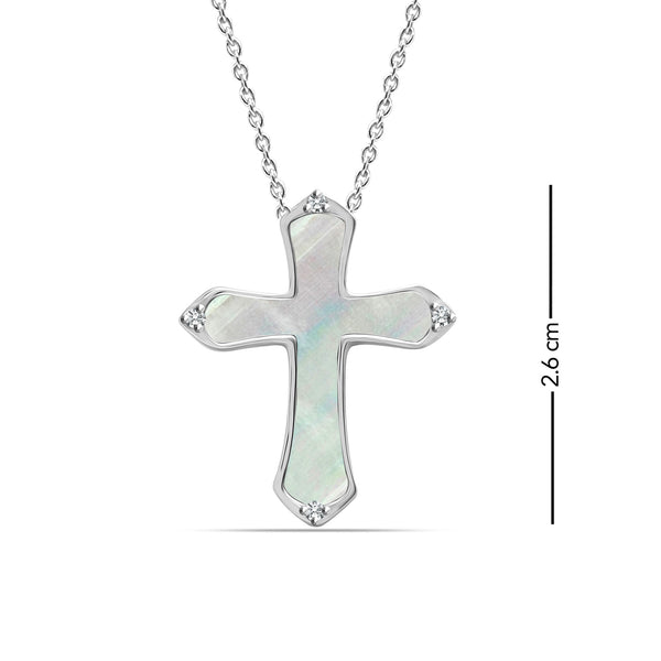 925 Sterling Silver Mother of Pearl Cross Pendant Necklace for Women