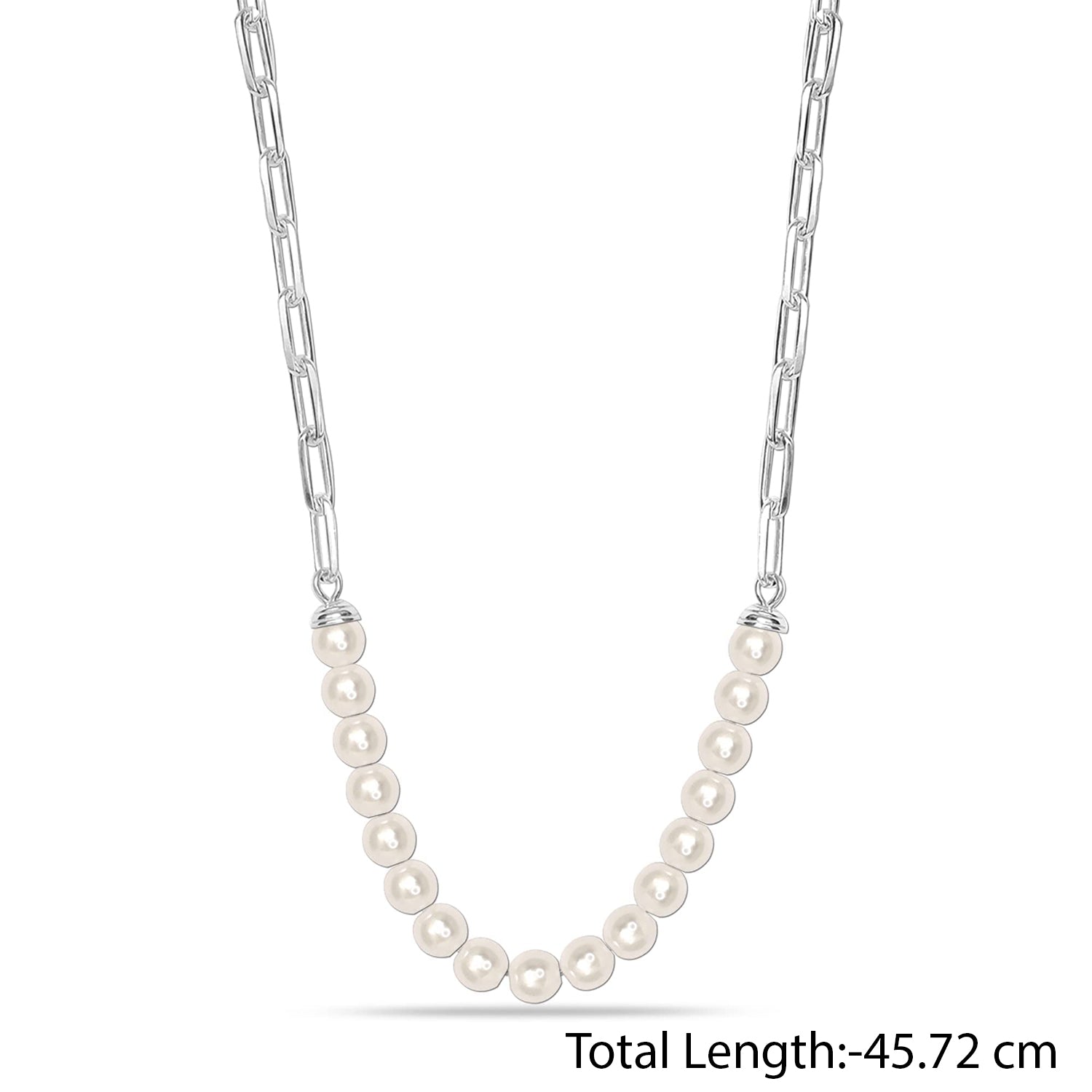 925 Sterling Silver Paperclip Link Pearl Necklace for Women and Girls