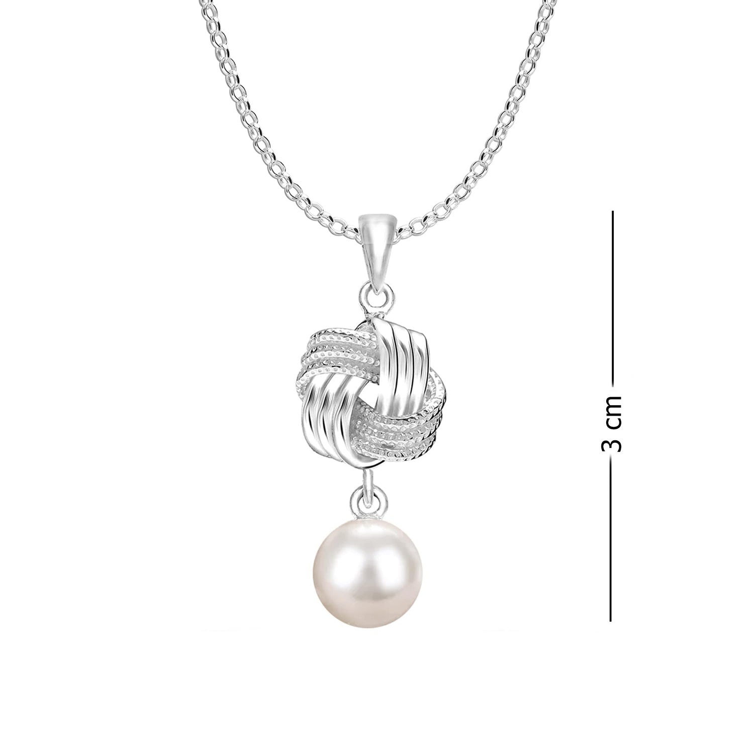 925 Sterling Silver Freshwater Pearl Love Knot Pendant Necklace for Women and Girls