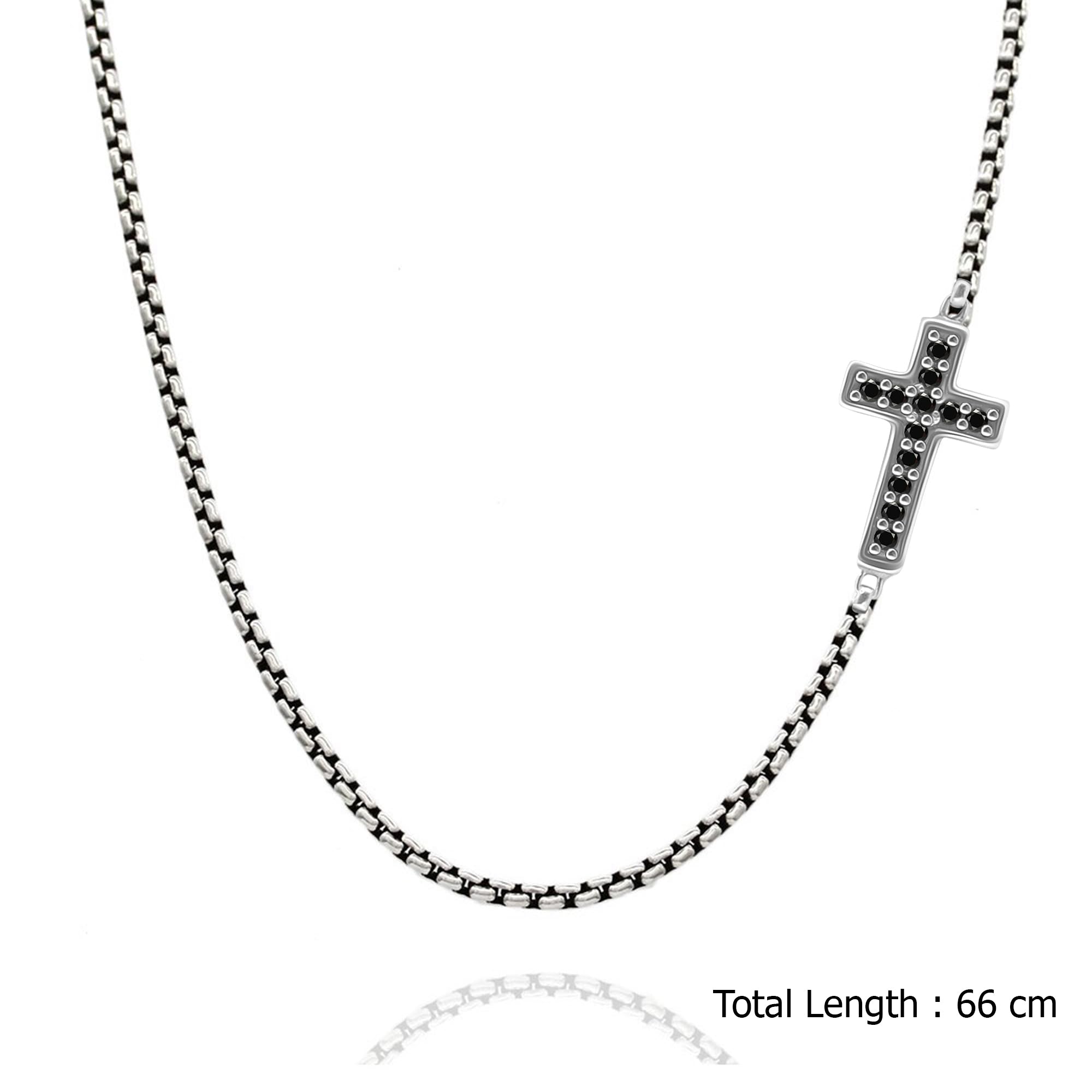 925 Sterling Silver CZ Antique Sideways Cross Pave Religious Venetian Pendant Necklace for Men