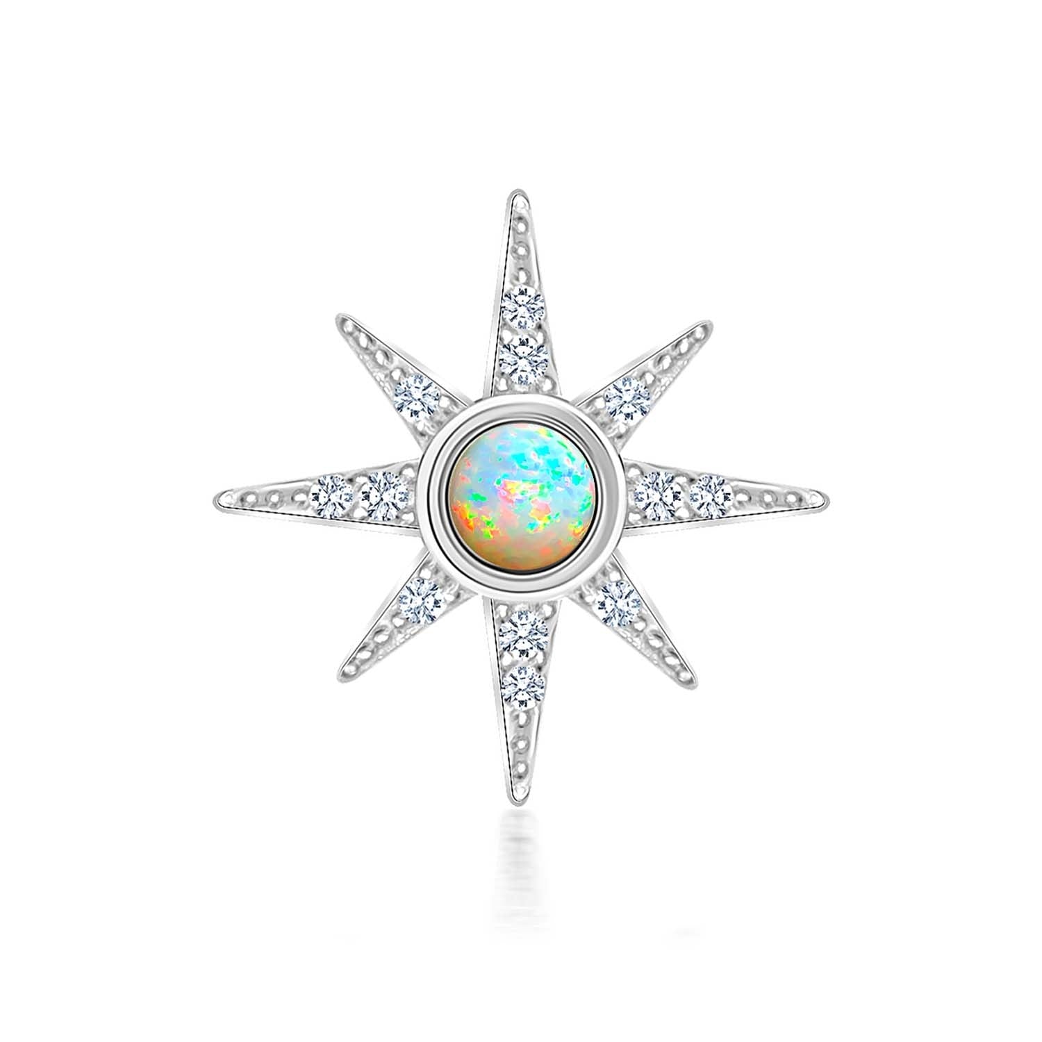 925 Sterling Silver Cubic Zirconia Opal Birthstone Starburst Diamond-Like Sparkling Elegant Pendant Necklace for Women