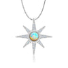 925 Sterling Silver Cubic Zirconia Opal Birthstone Starburst Diamond-Like Sparkling Elegant Pendant Necklace for Women