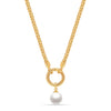 925 Sterling Silver 14K Gold Plated Simulated Pearl Ball Chain Pendant Necklace for Women