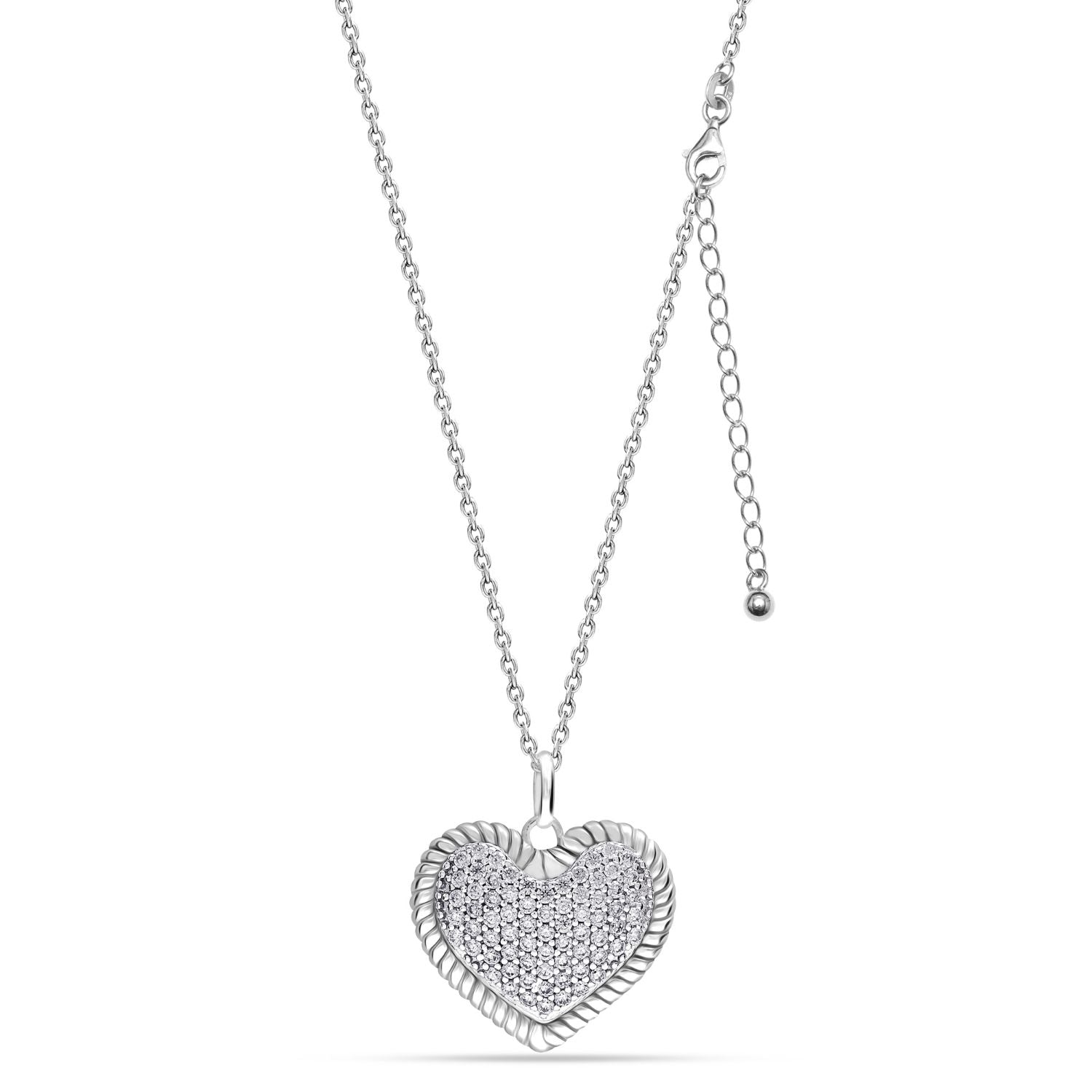 925 Sterling Silver CZ Pave Heart Pendant Necklace for Women and Girls