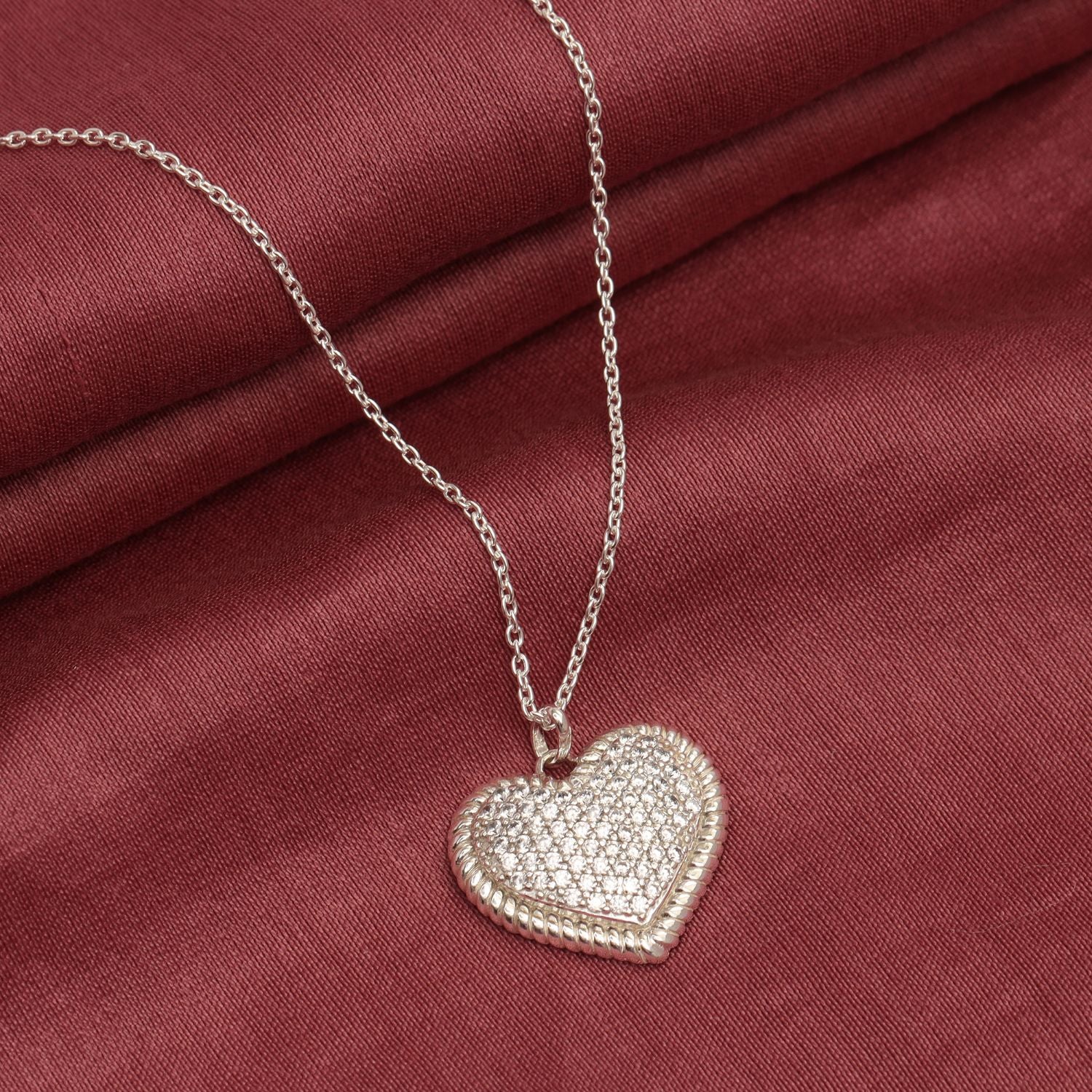 925 Sterling Silver CZ Pave Heart Pendant Necklace for Women and Girls