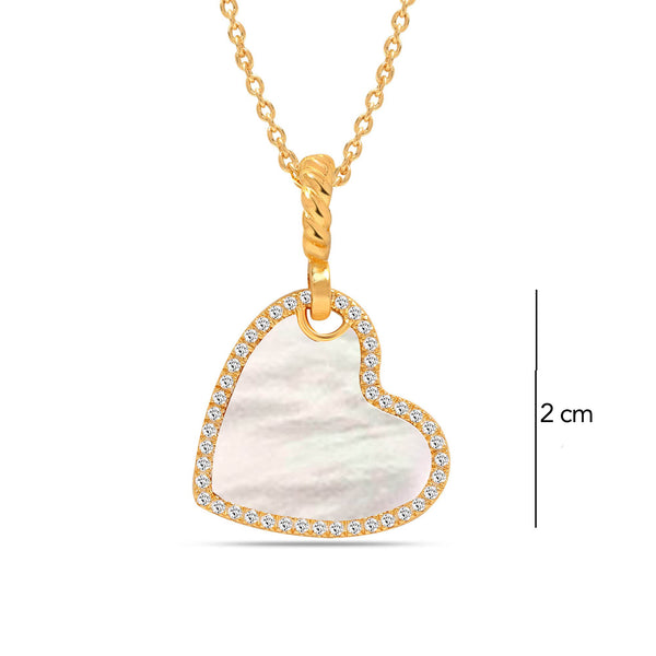 925 Sterling Silver 14K Gold Plated Mother of Pearl Multi Cubic Zirconia Heart Pendant Necklace for Women Teen