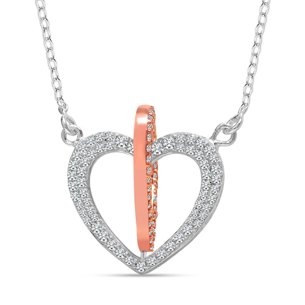 925 Sterling Silver 14K Rose Gold Plated Dual Tone Valentine Interlinked Hearts CZ Adjustable Pendant Necklace for Women