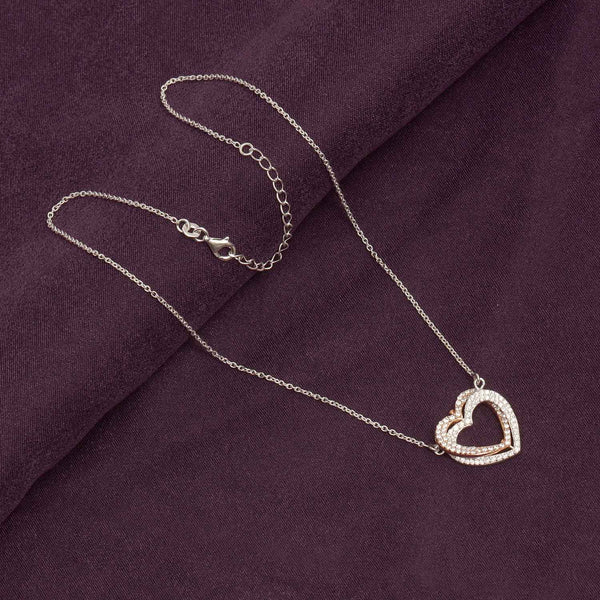 925 Sterling Silver 14K Rose Gold Plated Dual Tone Valentine Interlinked Hearts CZ Adjustable Pendant Necklace for Women