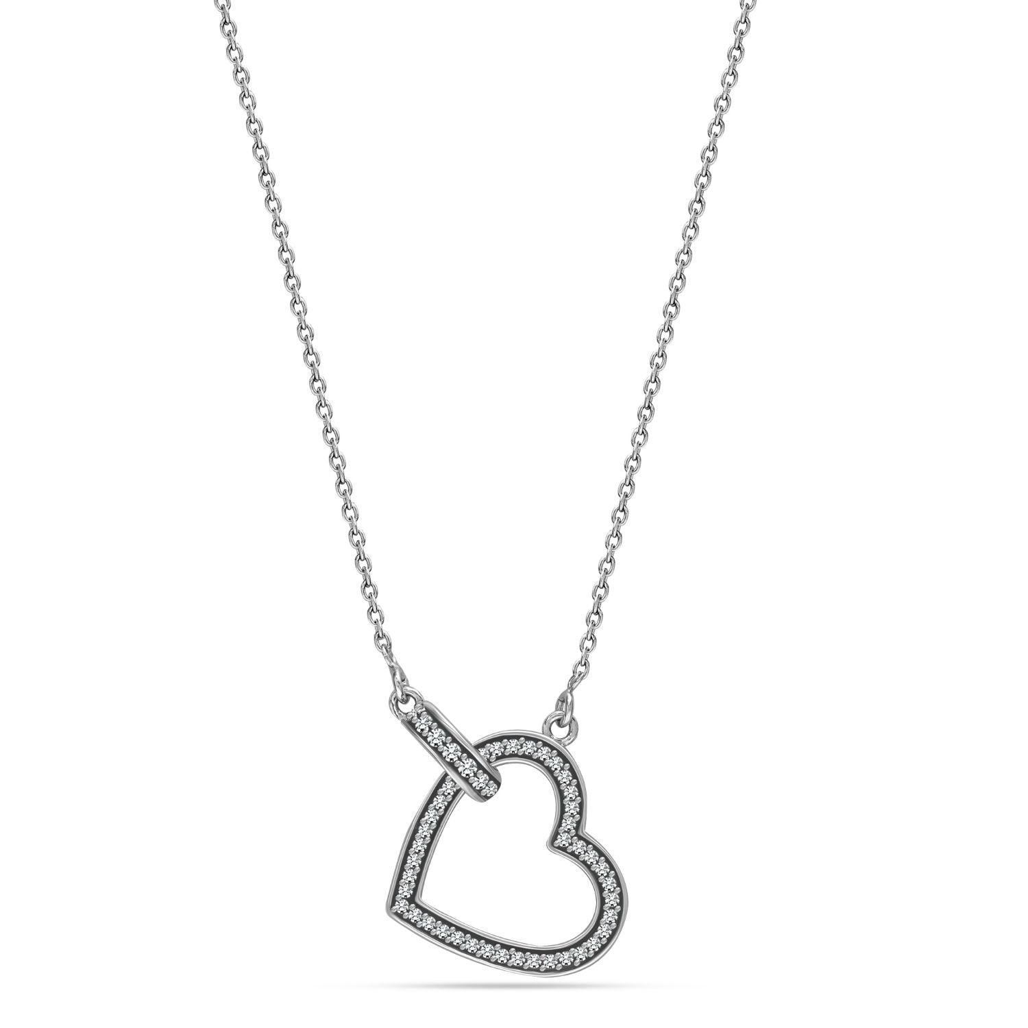 925 Sterling Sliver Rhodium Plated CZ Heart Pendant Necklace for Women Teen