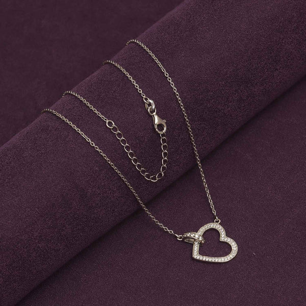 925 Sterling Sliver Rhodium Plated CZ Heart Pendant Necklace for Women Teen