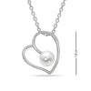 925 Sterling Silver Open Love Simulated Pearl Heart Pendant Necklace for Women and Girls