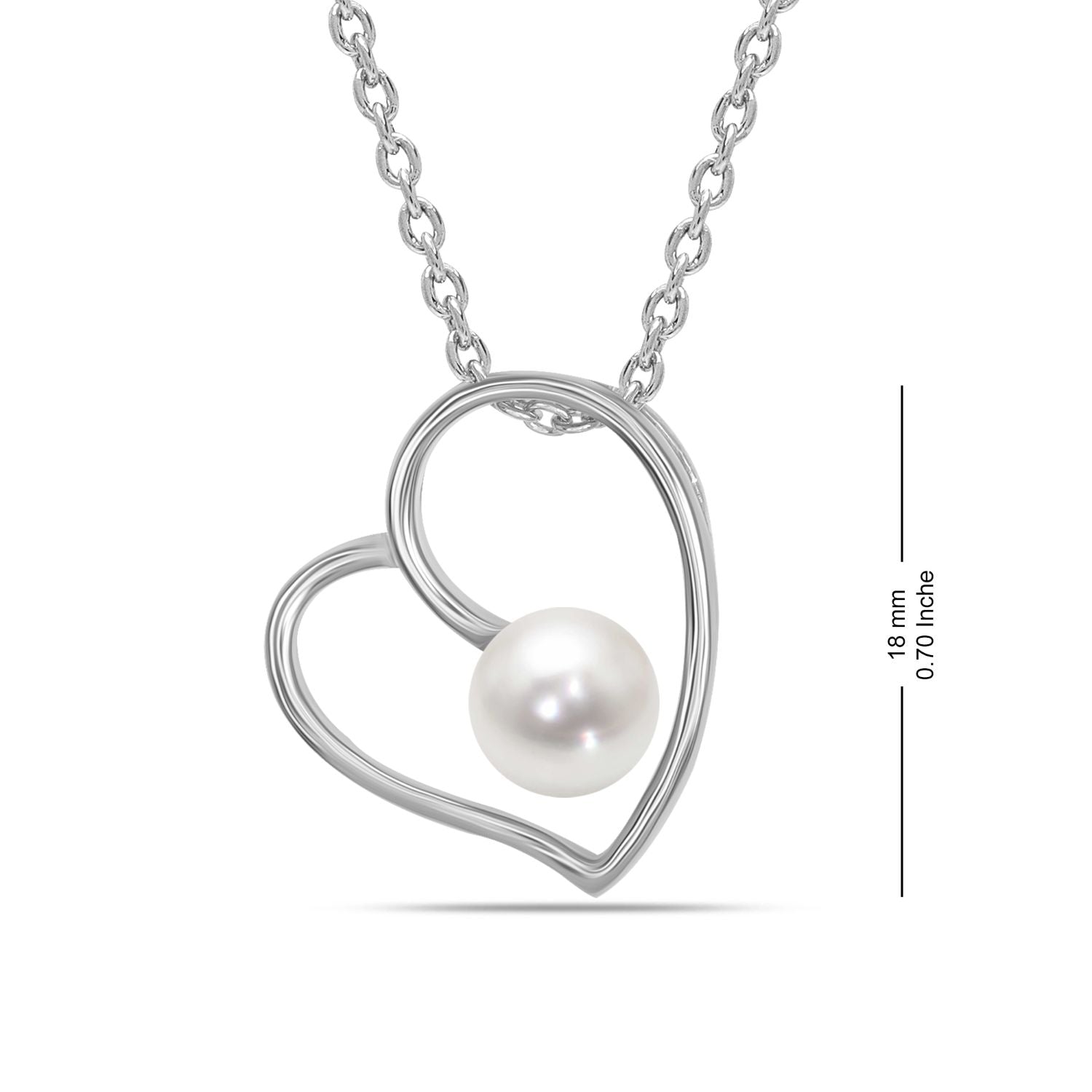 925 Sterling Silver Open Love Simulated Pearl Heart Pendant Necklace for Women and Girls