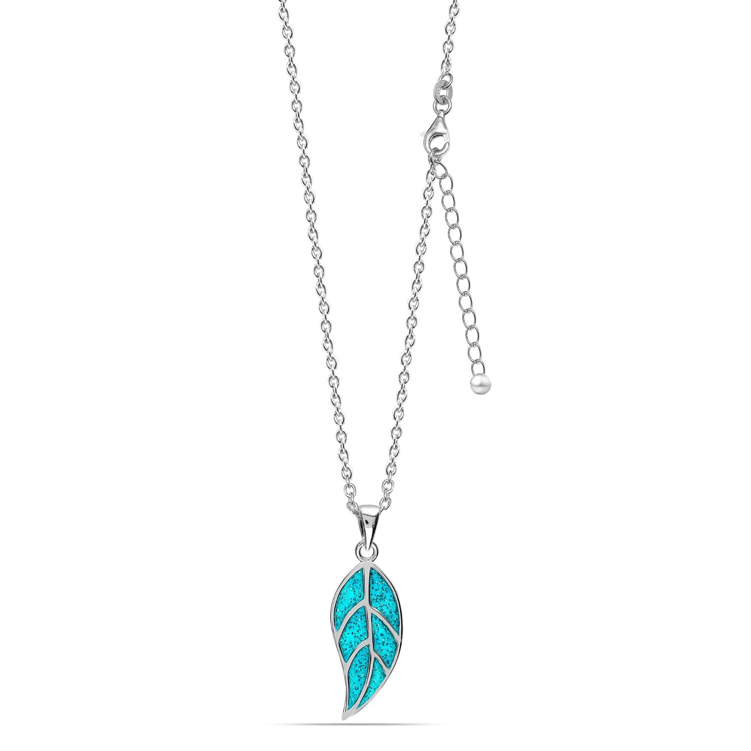 925 Sterling Silver Mystic Blue Leaf Pendant Inspired by Nature Necklace for Women Teen