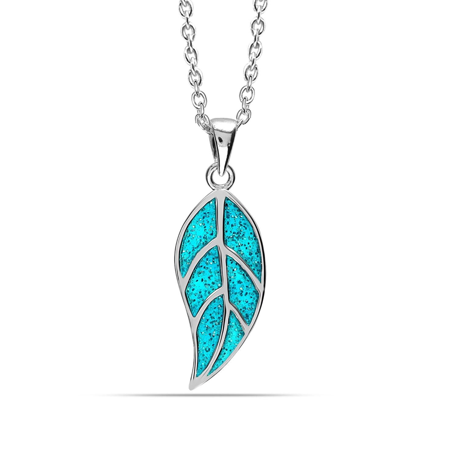 925 Sterling Silver Mystic Blue Leaf Pendant Inspired by Nature Necklace for Women Teen