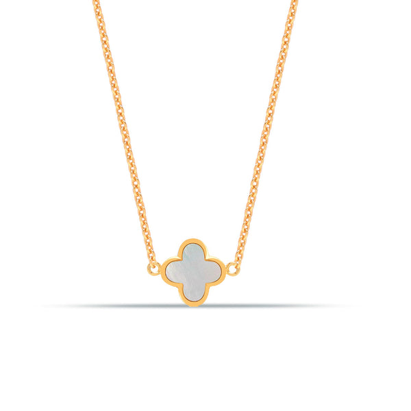 925 Sterling Silver 14K Gold Plated Mother of Pearl Clover Flower Station Necklace for Women