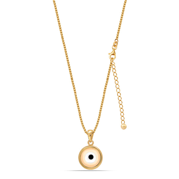925 Sterling Silver 14K Gold Plated White Evil Eye Protection Pendant Necklace for Women