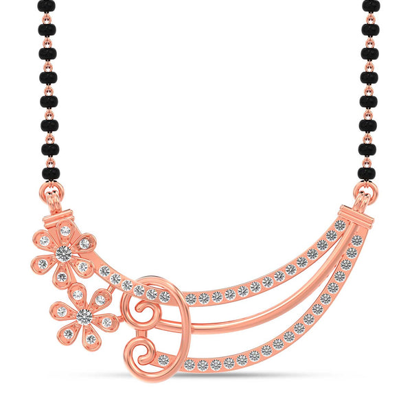 925 Sterling Silver 14K Rose Gold Plated Cubic Zirconia Flower Binding Love Studded Mangalsutra for Women