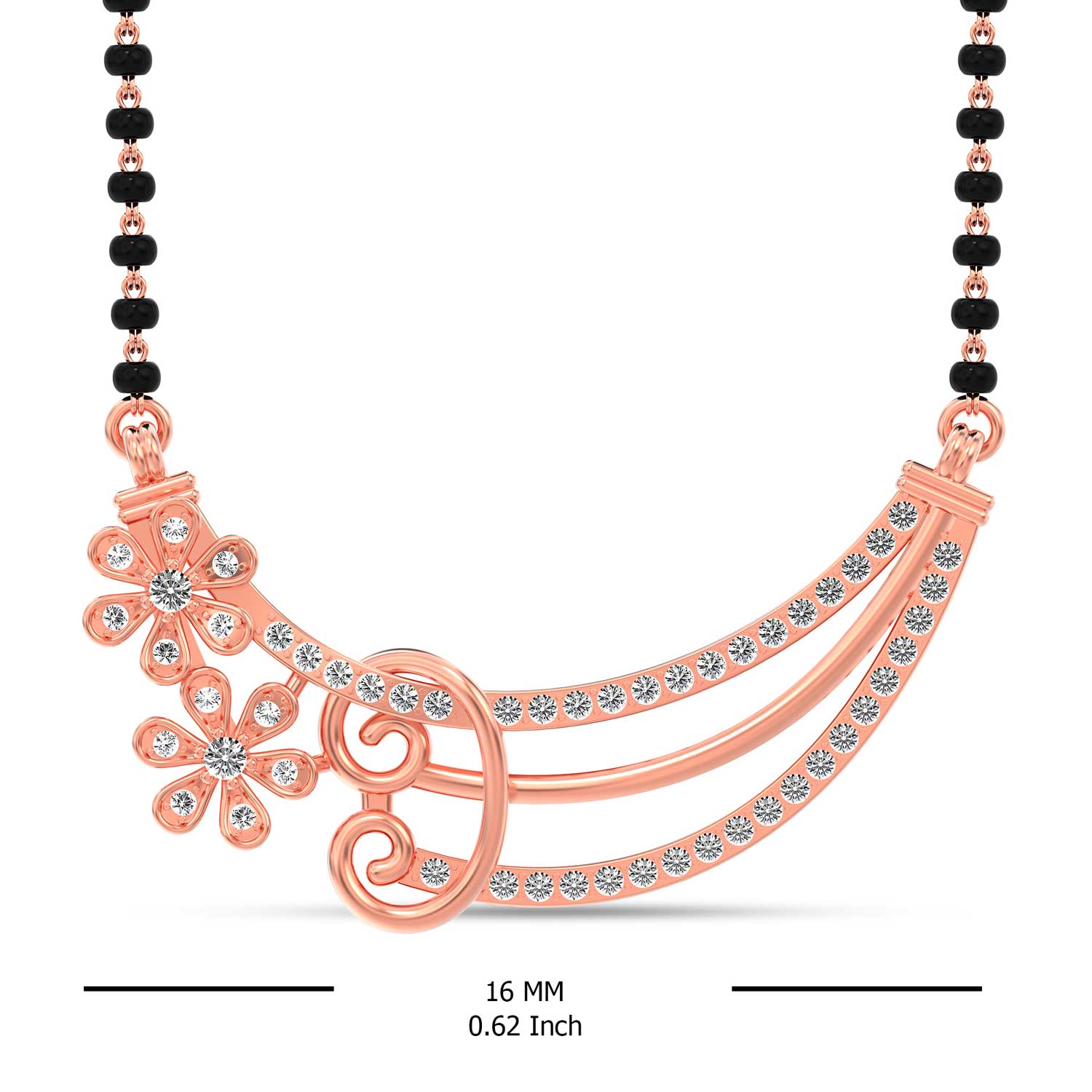 925 Sterling Silver 14K Rose Gold Plated Cubic Zirconia Flower Binding Love Studded Mangalsutra for Women
