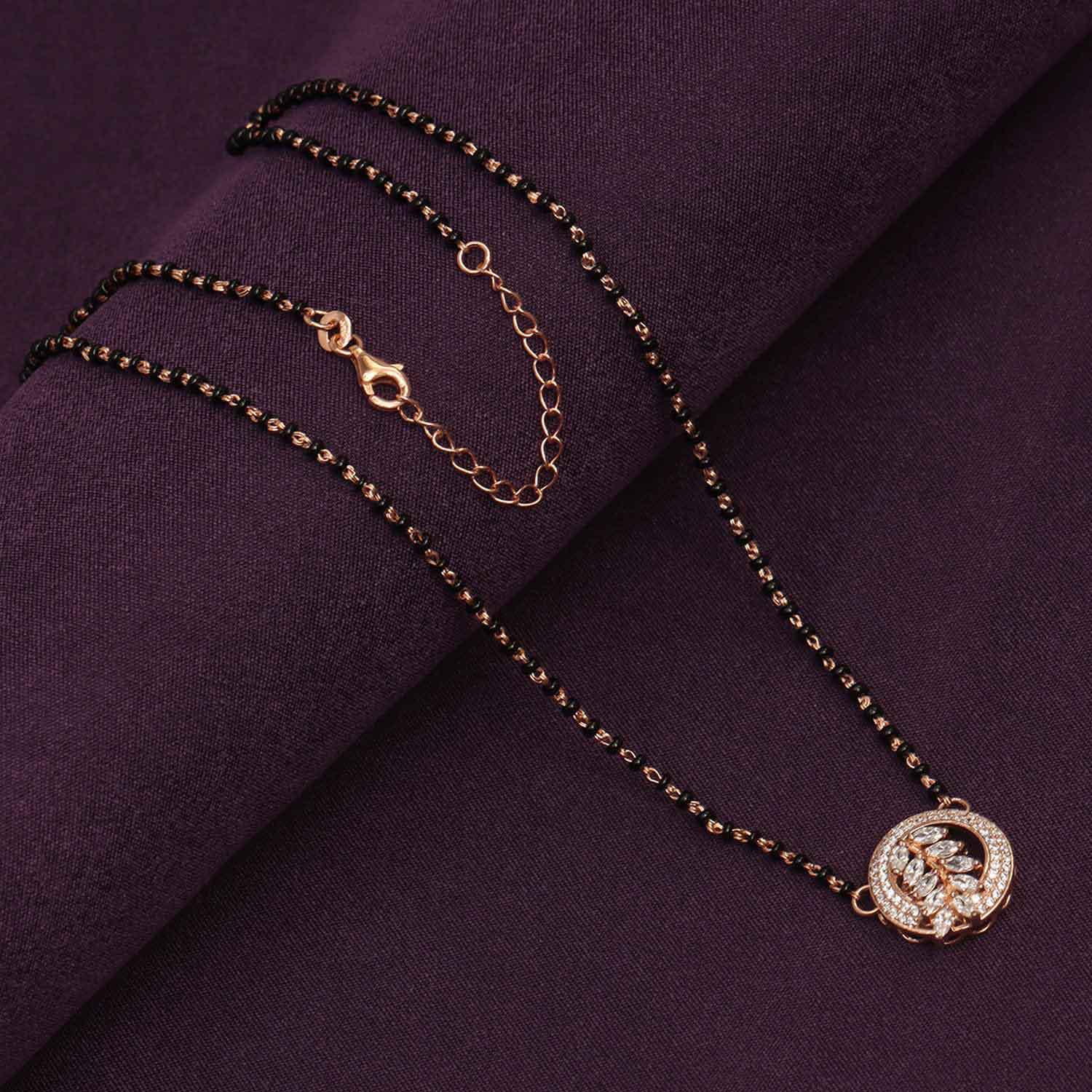 925 Sterling Silver 14K Rose Gold Plated Cubic Zirconia Periwinkle Studded Mangalsutra for Women