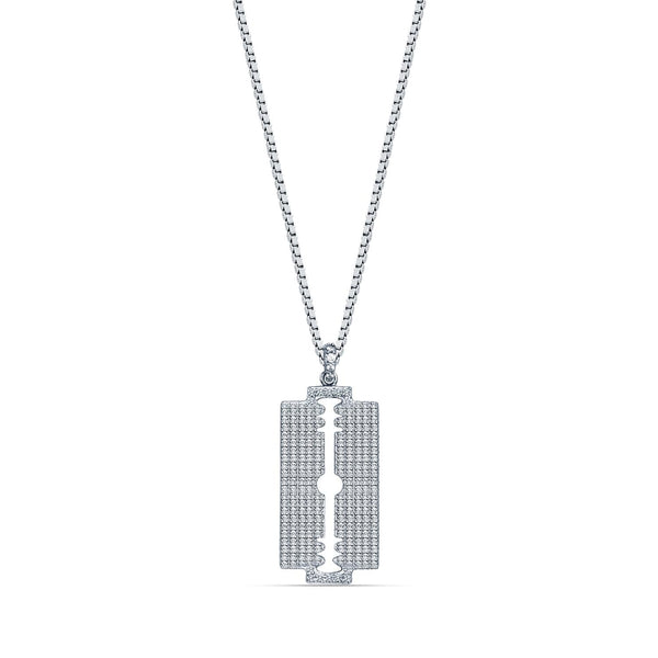 925 Sterling Silver Cubic Zirconia Razor Blade Pendant Necklace for Men