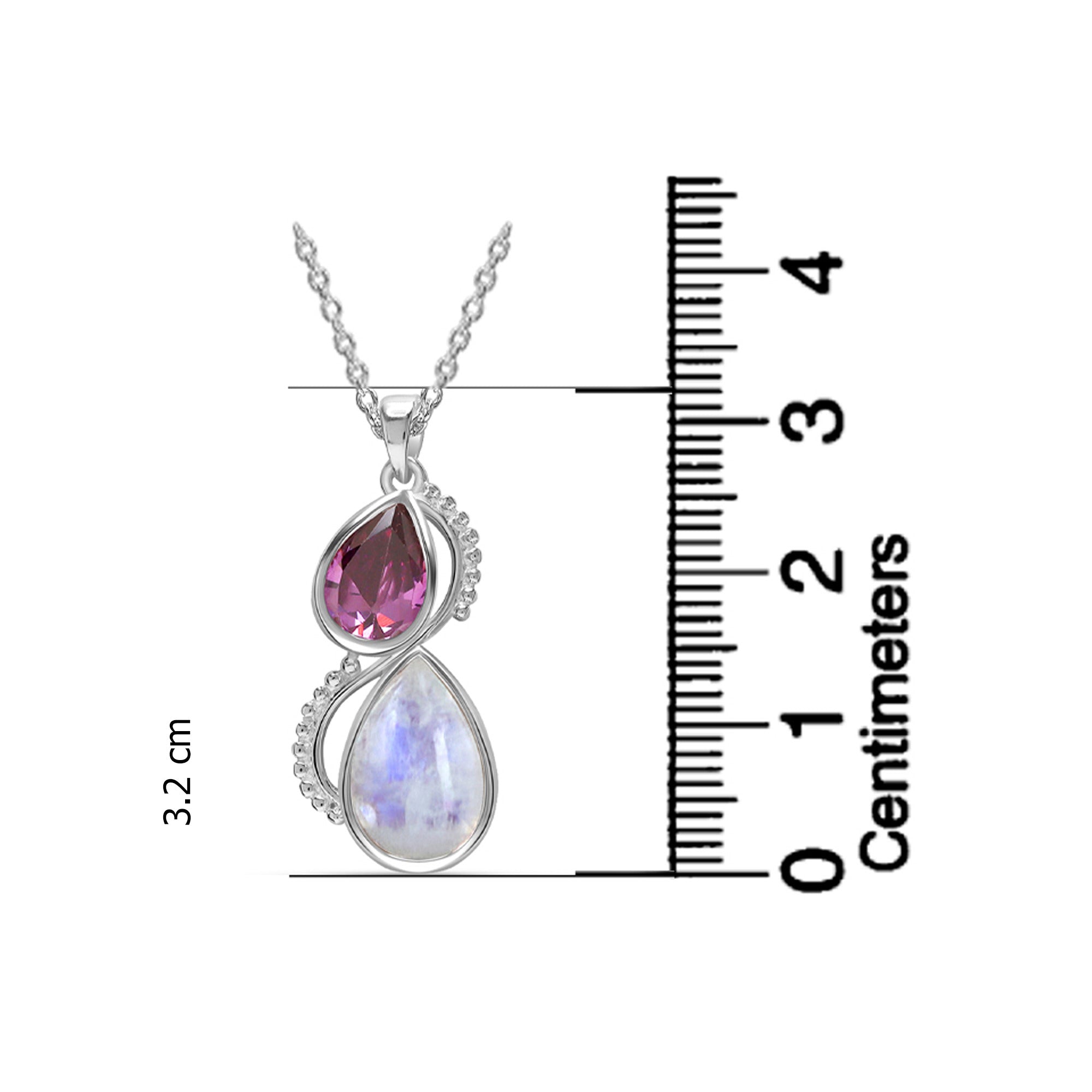 925 Sterling Silver Teardrop Amethyst Rainbow Moonstone Pendant Necklace for Women