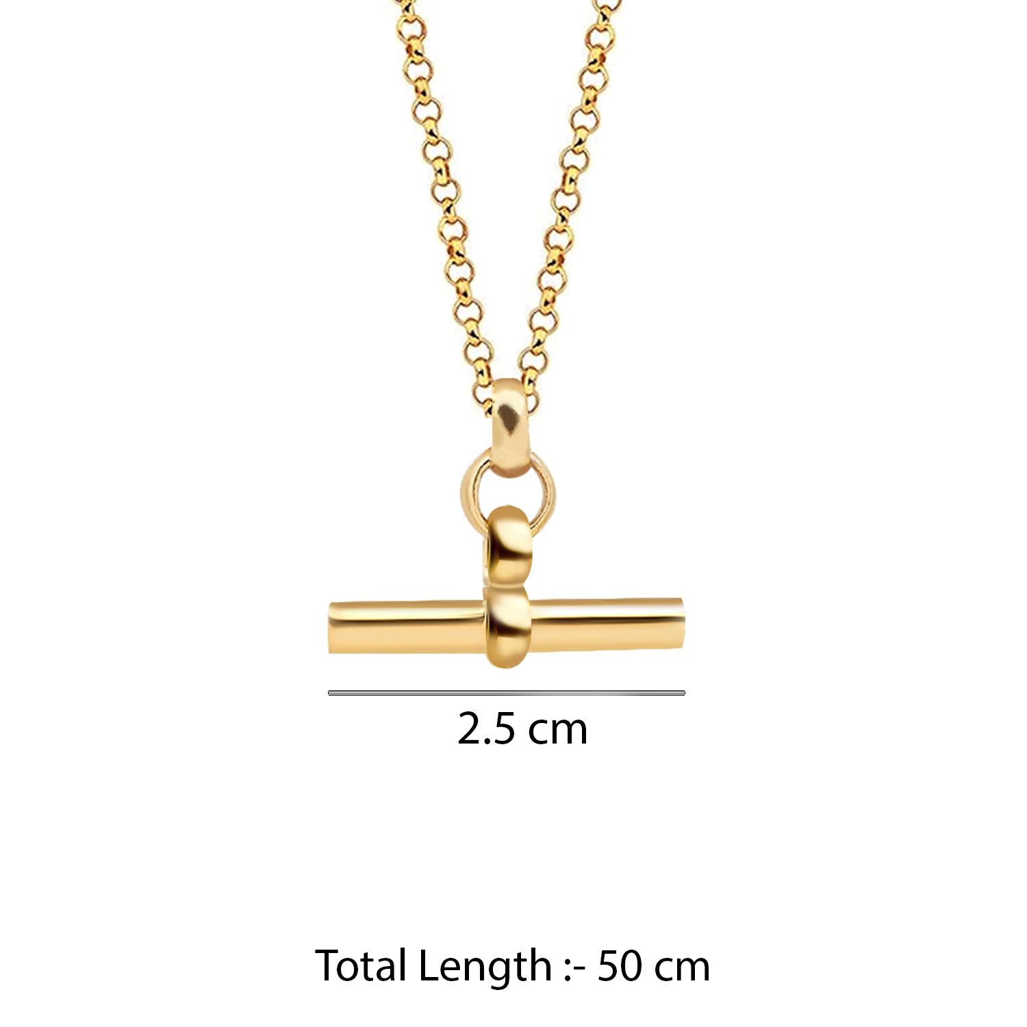 925 Sterling Silver 14K Gold-Plated T-Bar Rolo Link Chain Pendant Necklace for Women