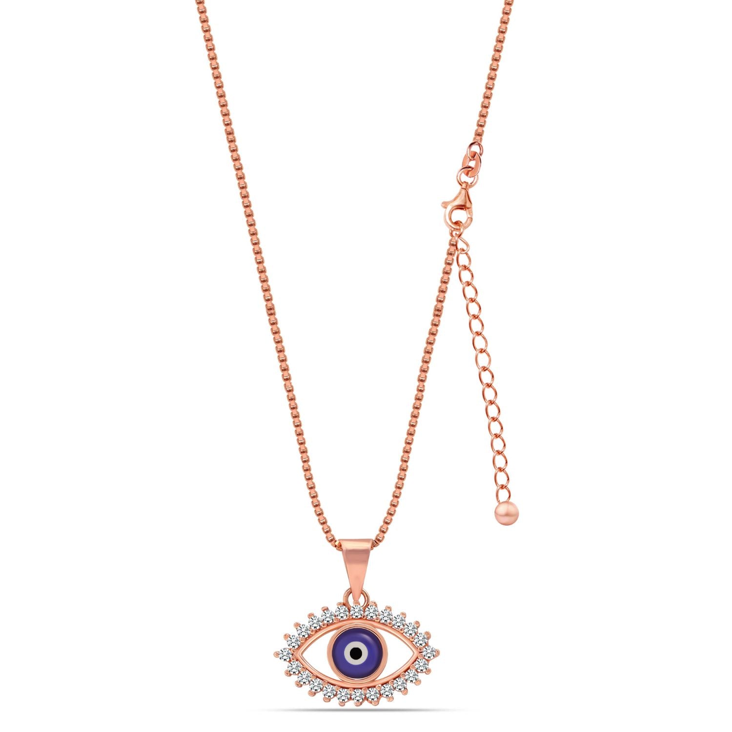 925 Sterling Silver 14K Rose Gold Plated Stylish CZ Evil Eye Pendant Necklace for Women Teen