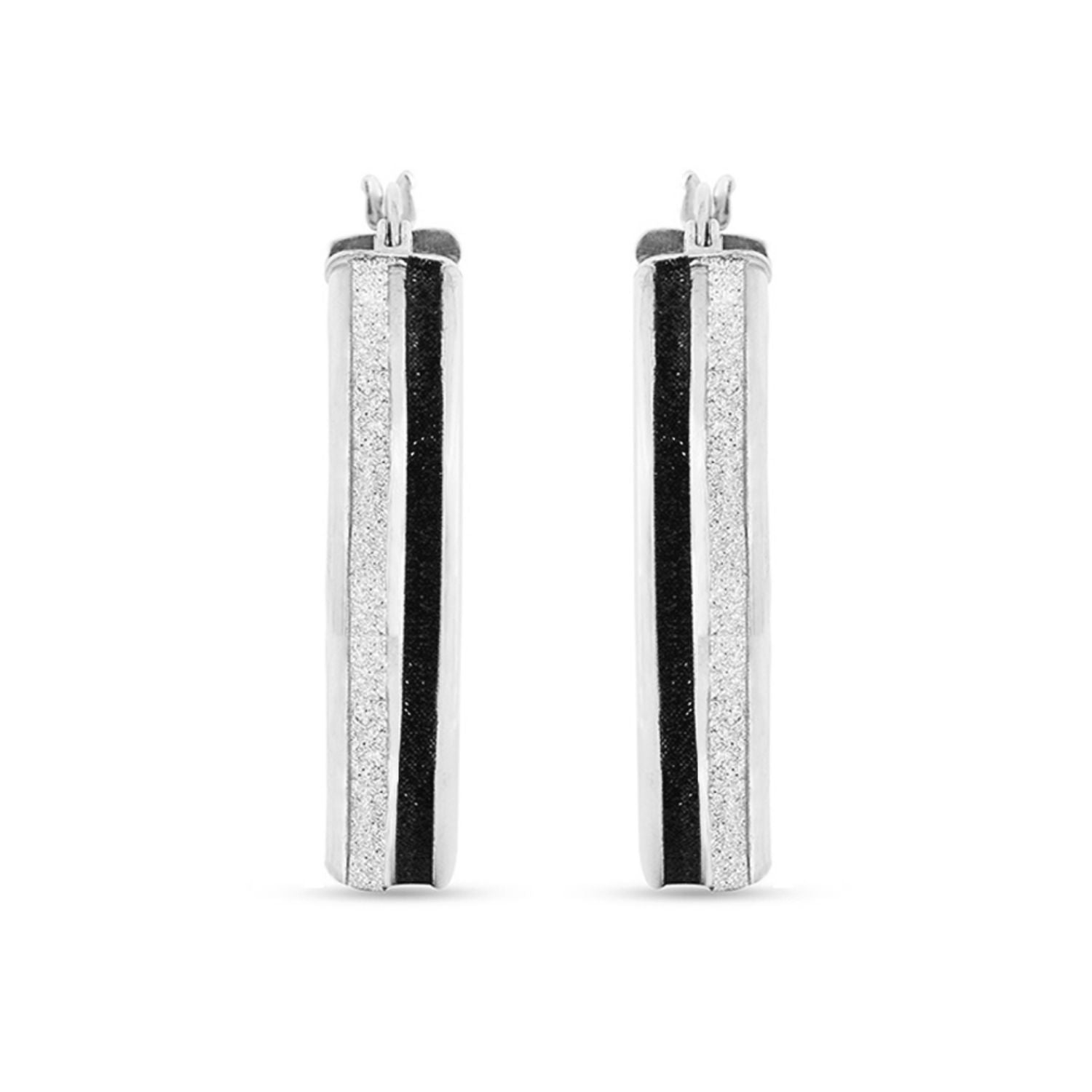 925 Sterling Silver Black Glitter Hoop Earrings for Women 30 MM