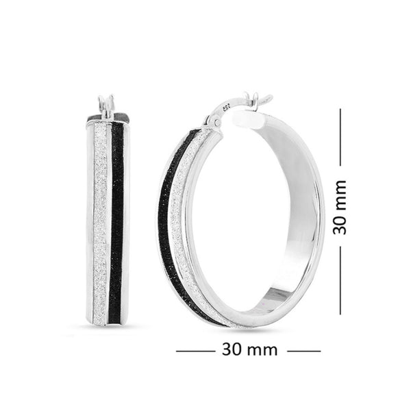 925 Sterling Silver Black Glitter Hoop Earrings for Women 30 MM