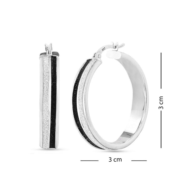 925 Sterling Silver Black Glitter Hoop Earrings for Women 30 MM