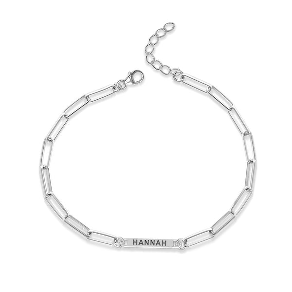 Personalised 925 Sterling Silver Engraved Bar Paper Clip Chain Bracelet for Women