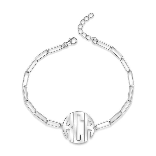 Personalised 925 Sterling Silver 3 Initials Letter Monogram Paperclip Chain Bracelet for Women
