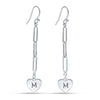 Personalised 925 Sterling Silver Initial Heart Charm Paperclip Link Dangle Earrings for Women