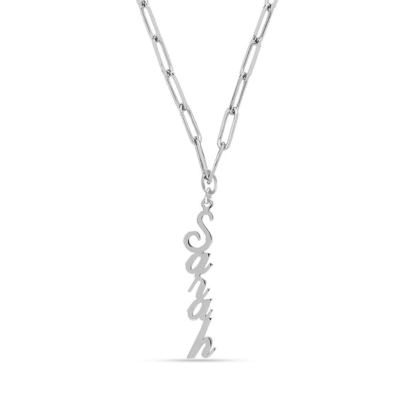Personalised 925 Sterling Silver Vertical Name Paperclip Chain Pendant Necklace for Women