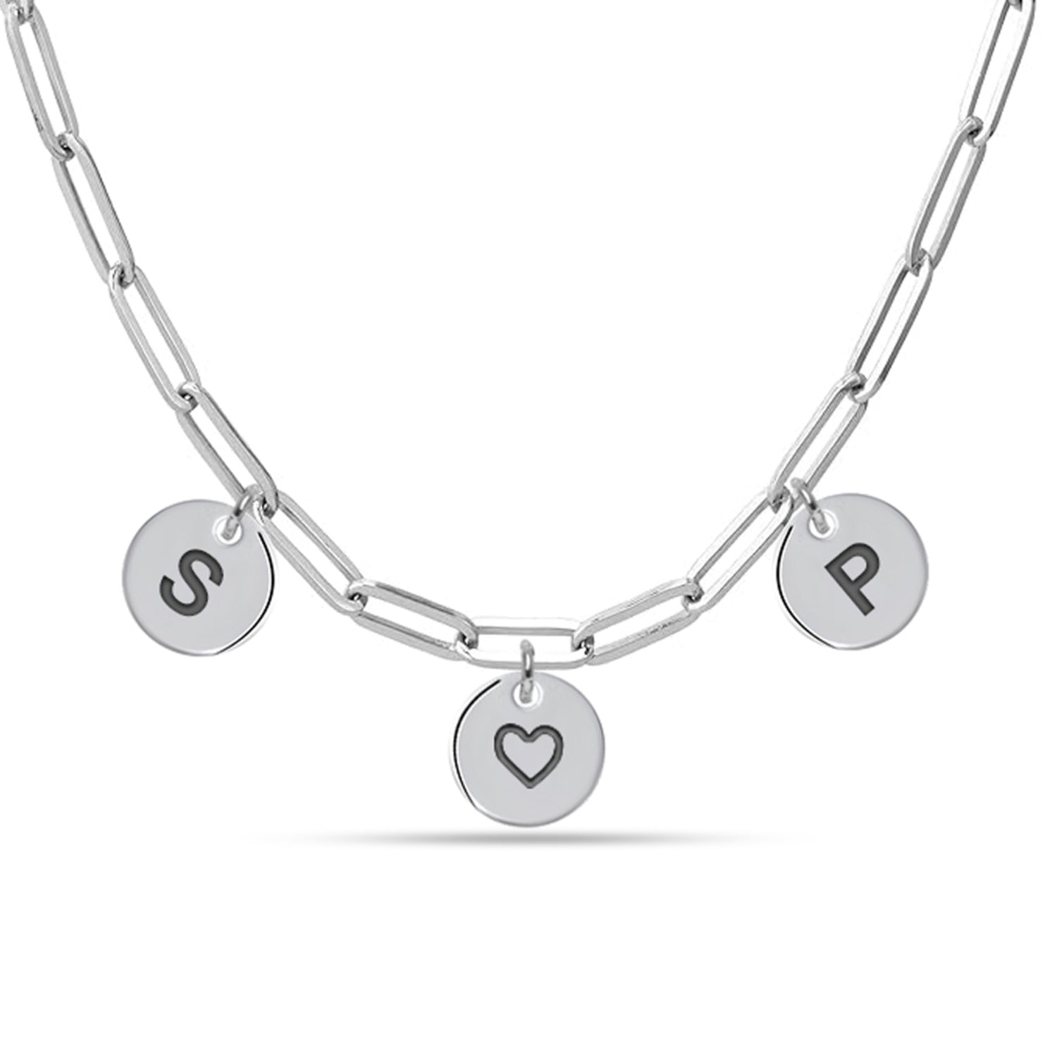 Personalised 925 Sterling Silver Initial Couples with Round Disc Charm Paperclip Chain Necklace for Women