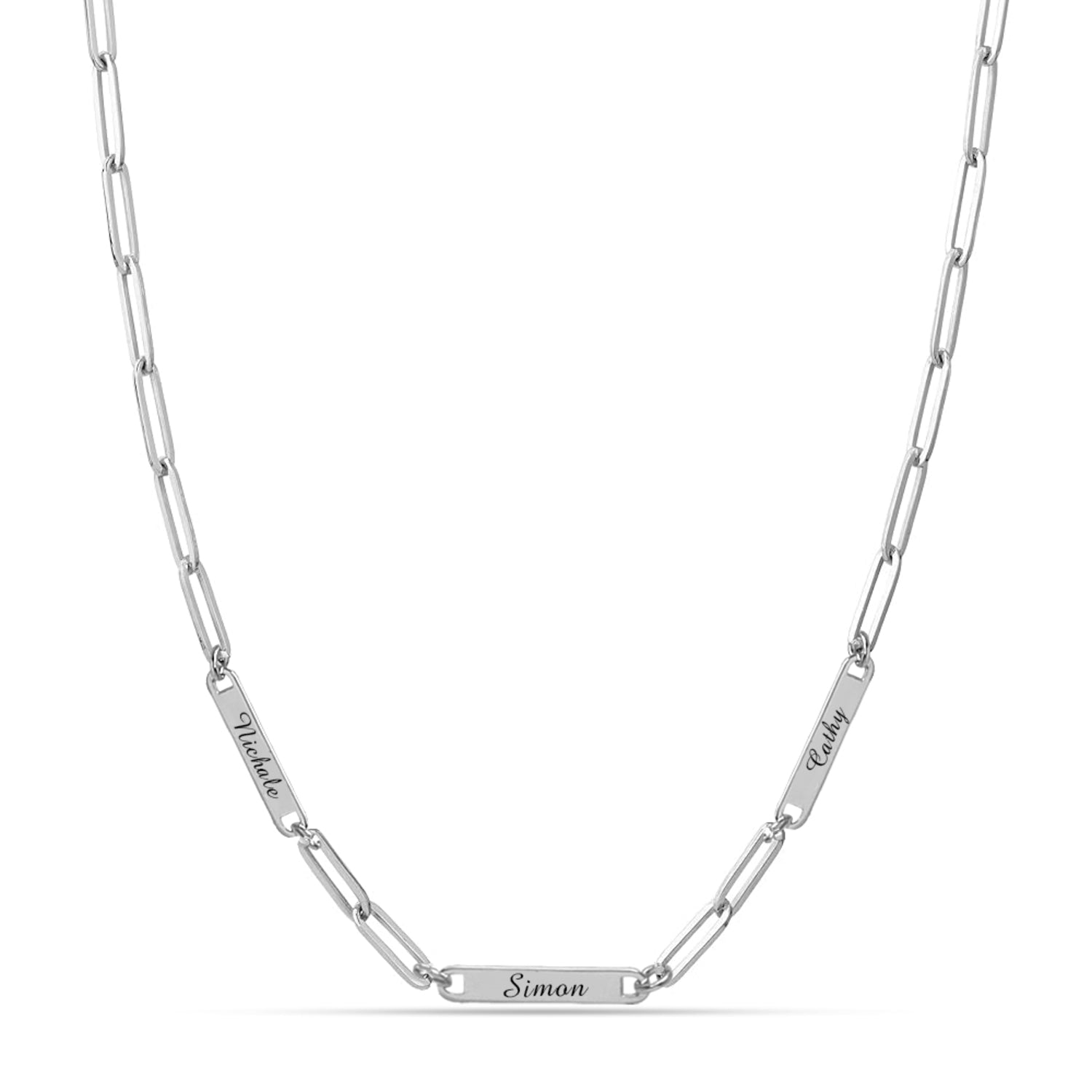 Personalised 925 Sterling Silver Engraved Name Bar Station Paperclip Link Chain Necklace for Women