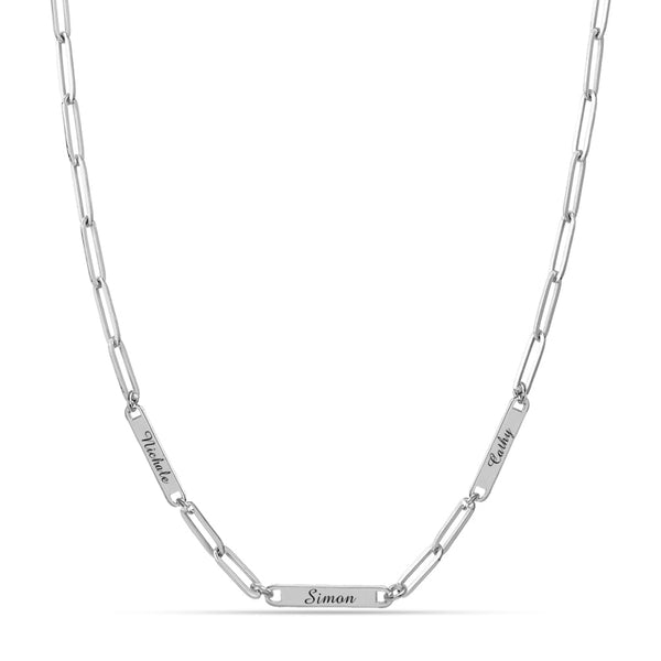 Personalised 925 Sterling Silver Engraved Name Bar Station Paperclip Link Chain Necklace for Women