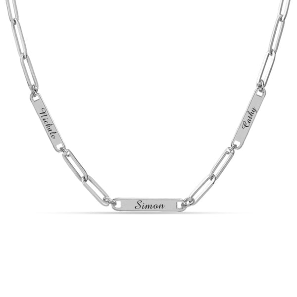 Personalised 925 Sterling Silver Engraved Name Bar Station Paperclip Link Chain Necklace for Women