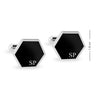 Personalised 925 Sterling Silver Alphabet Letter Initial Black Enamel Hexagon Cufflink for Men and Boys