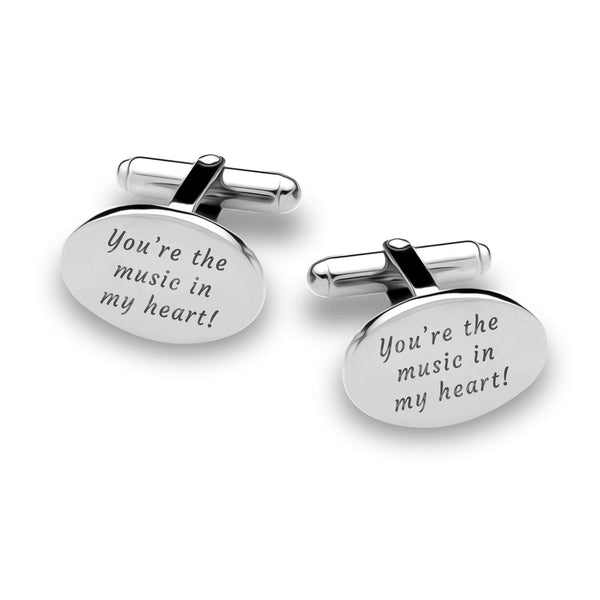 925 Sterling Silver Personalised Initial Name Engraved Message Oval Cufflink for Men and Boys
