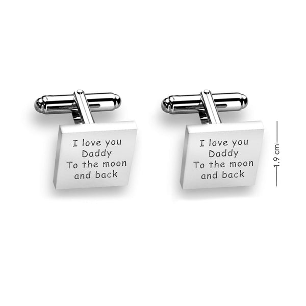 925 Sterling Silver Personalised Engraved Message Square Cufflink for Men and Boys