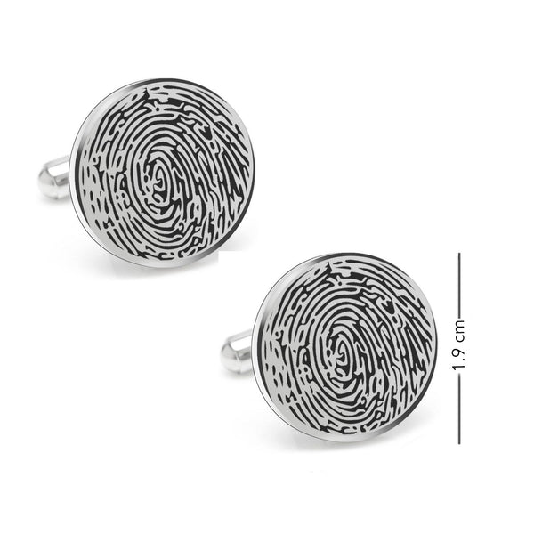 Personalised Customised 925 Sterling Silver Fingerprint Round Shaped Cufflink for Men and Boys