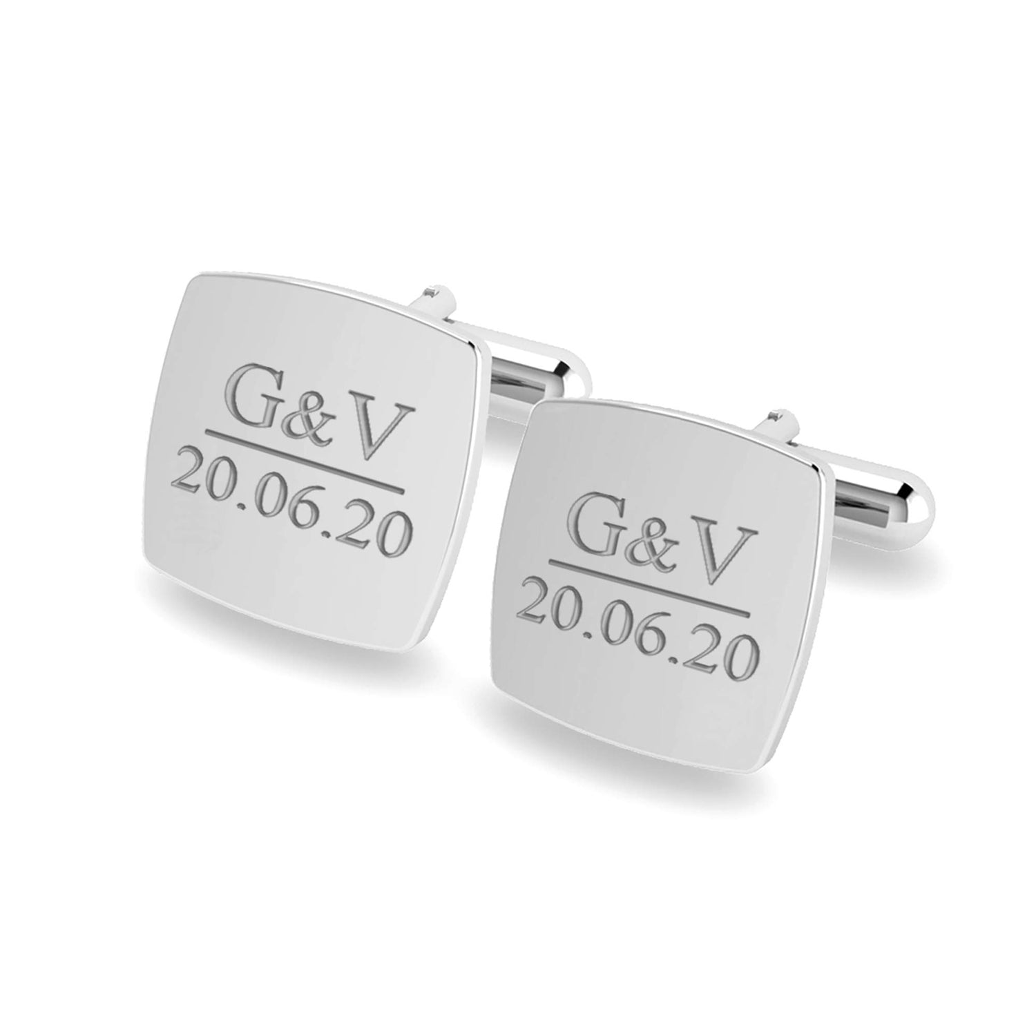 925 Sterling Silver Personalised Name and Date for Groom Engraved Square Cufflink for Men and Boys