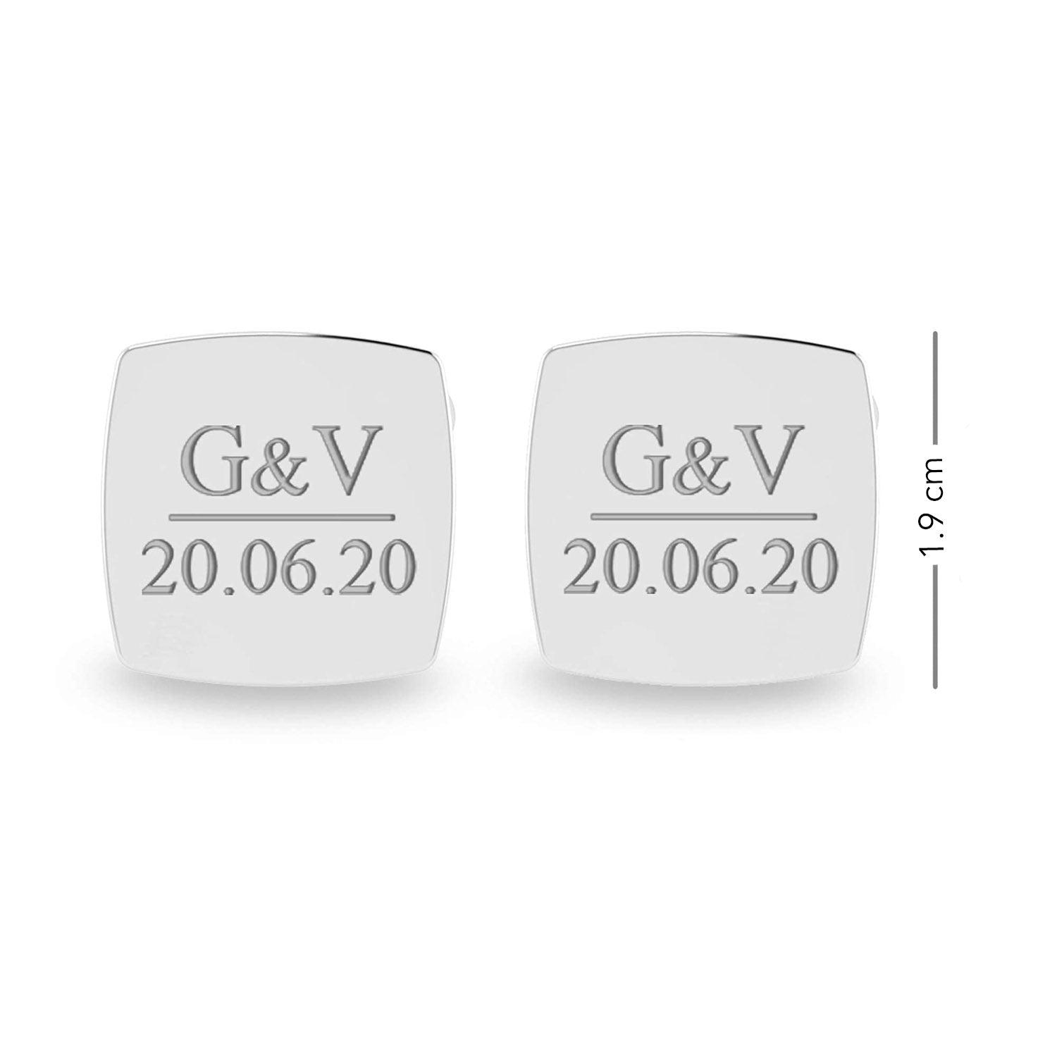 925 Sterling Silver Personalised Name and Date for Groom Engraved Square Cufflink for Men and Boys